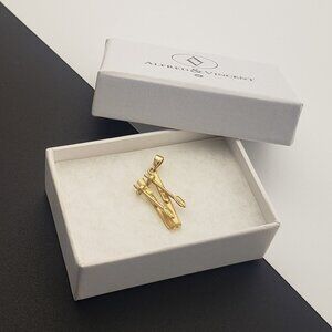 Ski & Pole Set 14k Yellow Gold Pendant Skiing Enthusiast & Winter Sports Jewelry